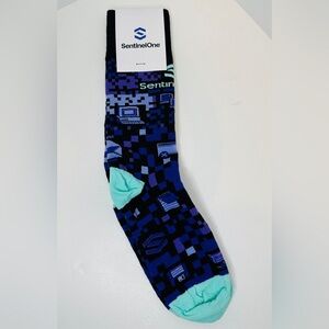 Novelty SentinelOne Socks With a Pixelated Tech Pattern In Black & Purple Unisex